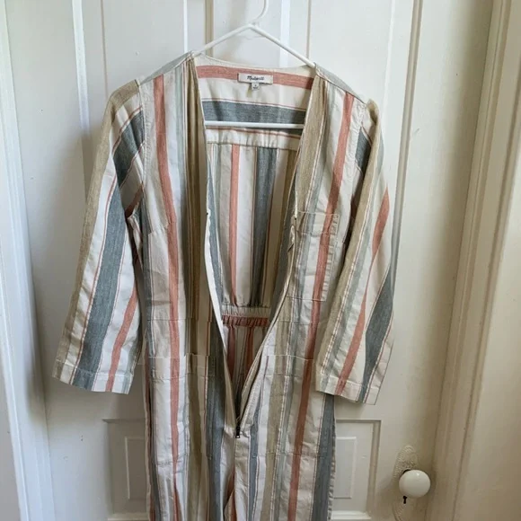 Madewell V-Neck Tie Waist Striped Jumper Size 0
White Blue Pink & Tan - Picture 5 of 9